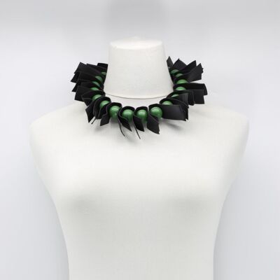 U-shaped Leatherette & Round Beads Necklace - Spring Green