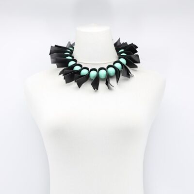 U-shaped Leatherette & Round Beads Necklace - Turquoise