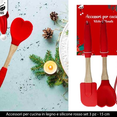 Accessori Per Cucina In Legno E Silicone Rosso Set 3 Pz