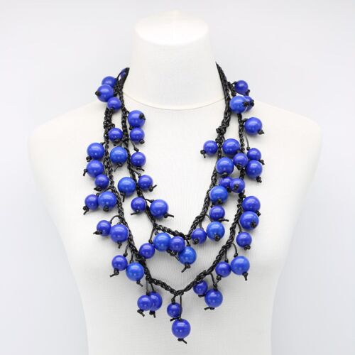 Berry Beads on Cotton Cord Necklace - Long - Cobalt Blue