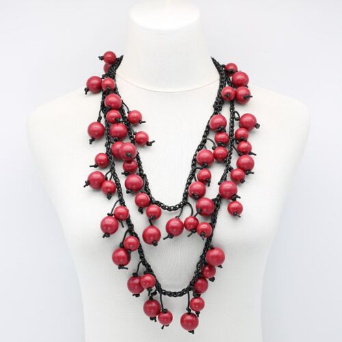 Berry Beads on Cotton Cord Necklace - Long - Burgundy
