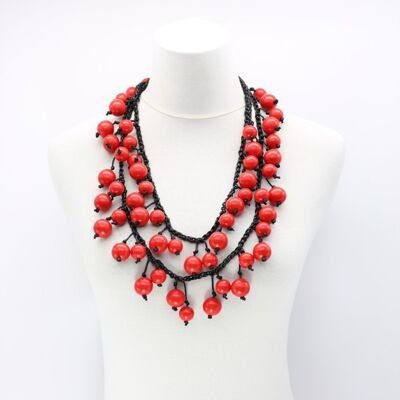 Berry Beads on Cotton Cord Necklace - Long - Red