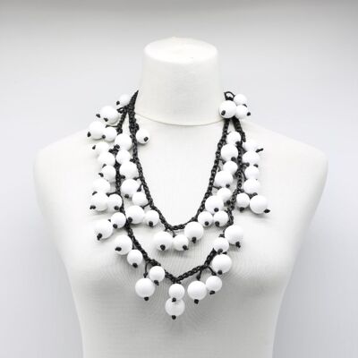 Berry Beads on Cotton Cord Necklace - Long - White