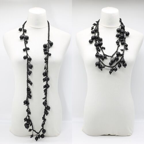 Berry Beads on Cotton Cord Necklace - Long - Black