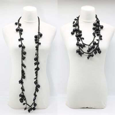 Collier Perles de Baies sur Cordon de Coton - Long - Noir