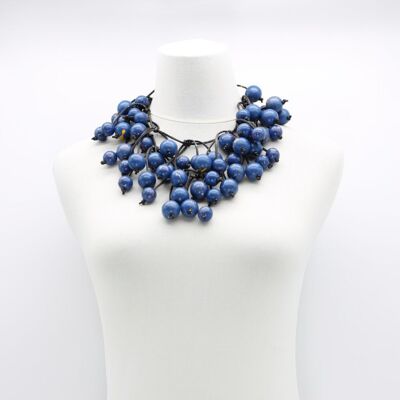 Beerenbaum Halskette - Handbemalt - Lang - Pantone Classic Blau/Weiß/Gelb/Rote Flecken