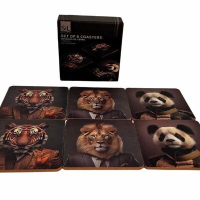Lot de 6 sous-verres à tête d'animal de la jungle
