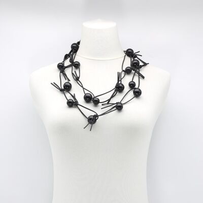 Runde Perlen auf Kunstlederkette Halskette - Schwarz