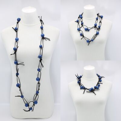 Round Beads on Leatherette Chain Necklace - Pantone Classic Blue