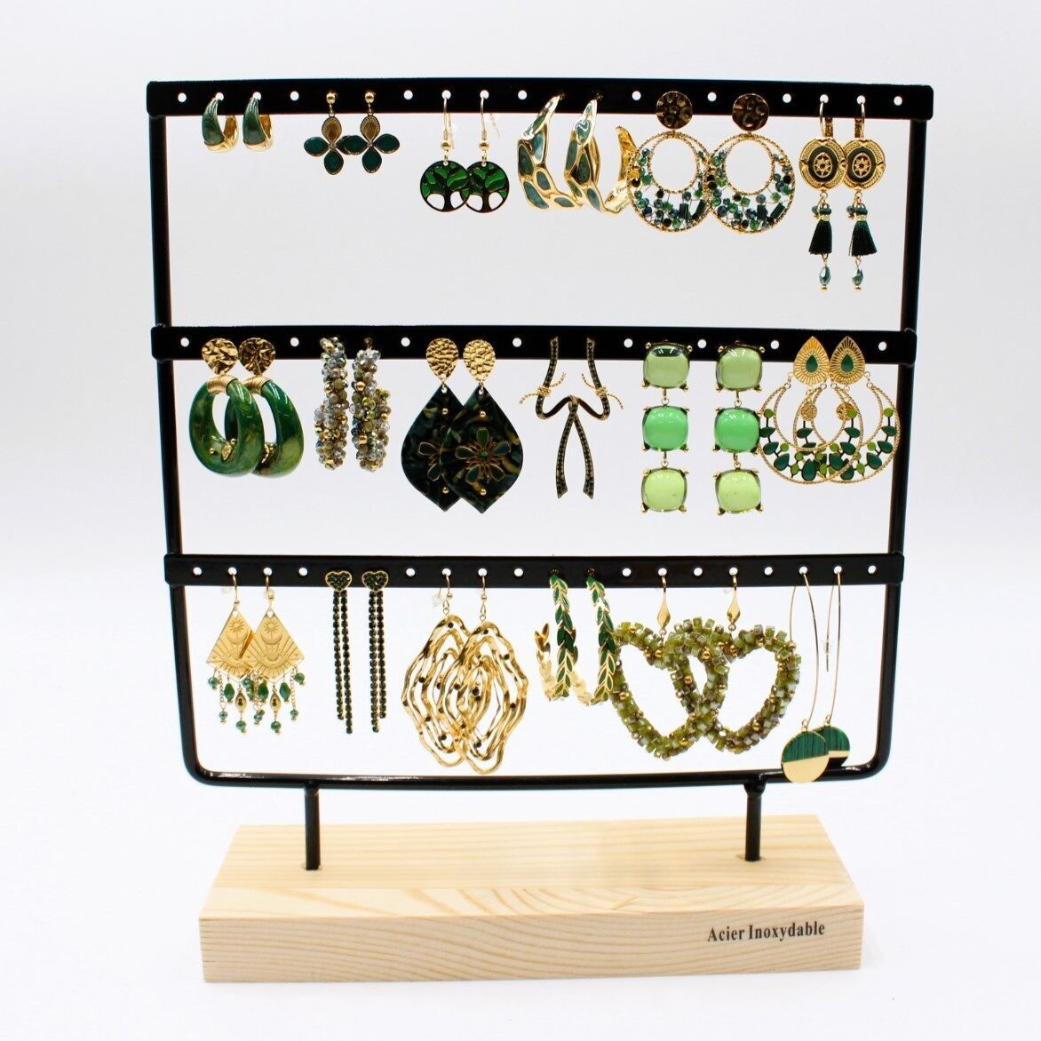 Confezione da 18 orecchini in acciaio - VERDE