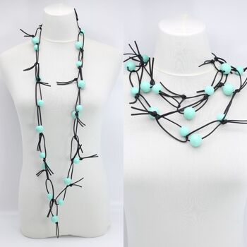 Collier Chaîne Perles Rondes sur Simili Cuir - Turquoise 1