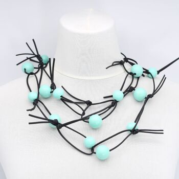 Collier Chaîne Perles Rondes sur Simili Cuir - Turquoise 2