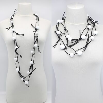 Runde Perlen auf Kunstlederkette Halskette - Weiß