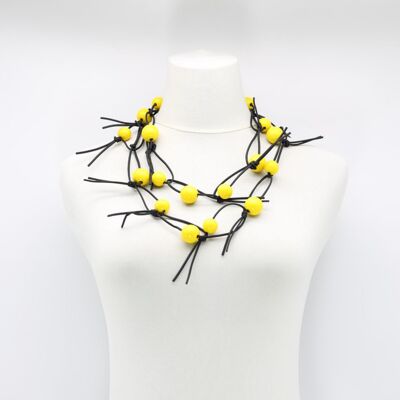 Round Beads on Leatherette Chain Necklace - Yellow