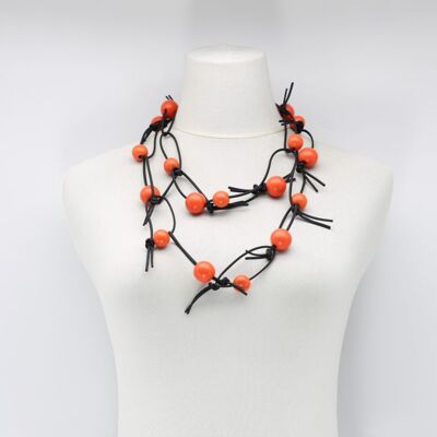 Round Beads on Leatherette Chain Necklace - Orange