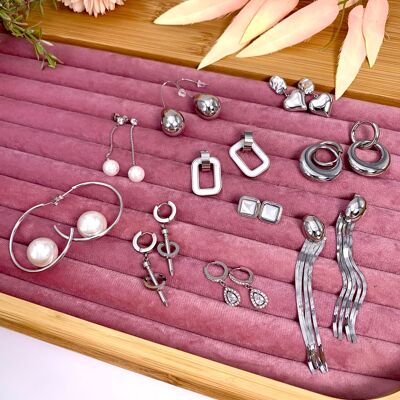 Set de 10 boucles d'oreilles en acier inoxydable sans présentoir SET39