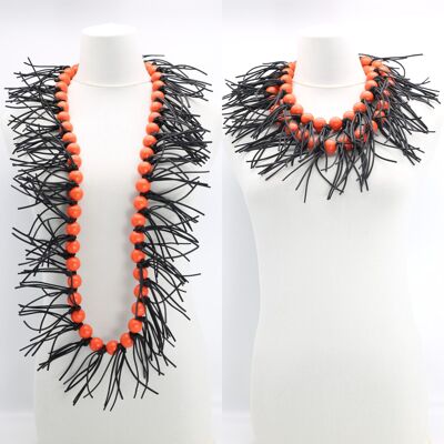 Runde Perlen & Kunstleder Spikes Halskette - Orange