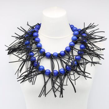 Collier Perles Rondes & Pointes Simili Cuir - Bleu Cobalt 5