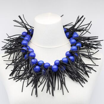 Collier Perles Rondes & Pointes Simili Cuir - Bleu Cobalt 6