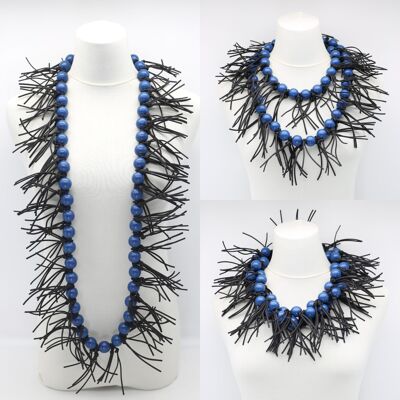 Round Beads & Leatherette Spikes Necklace - Pantone Classic Blue