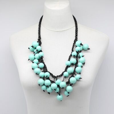 Hand Crocheted Round Wooden Beads Double Row Necklace - Turquoise