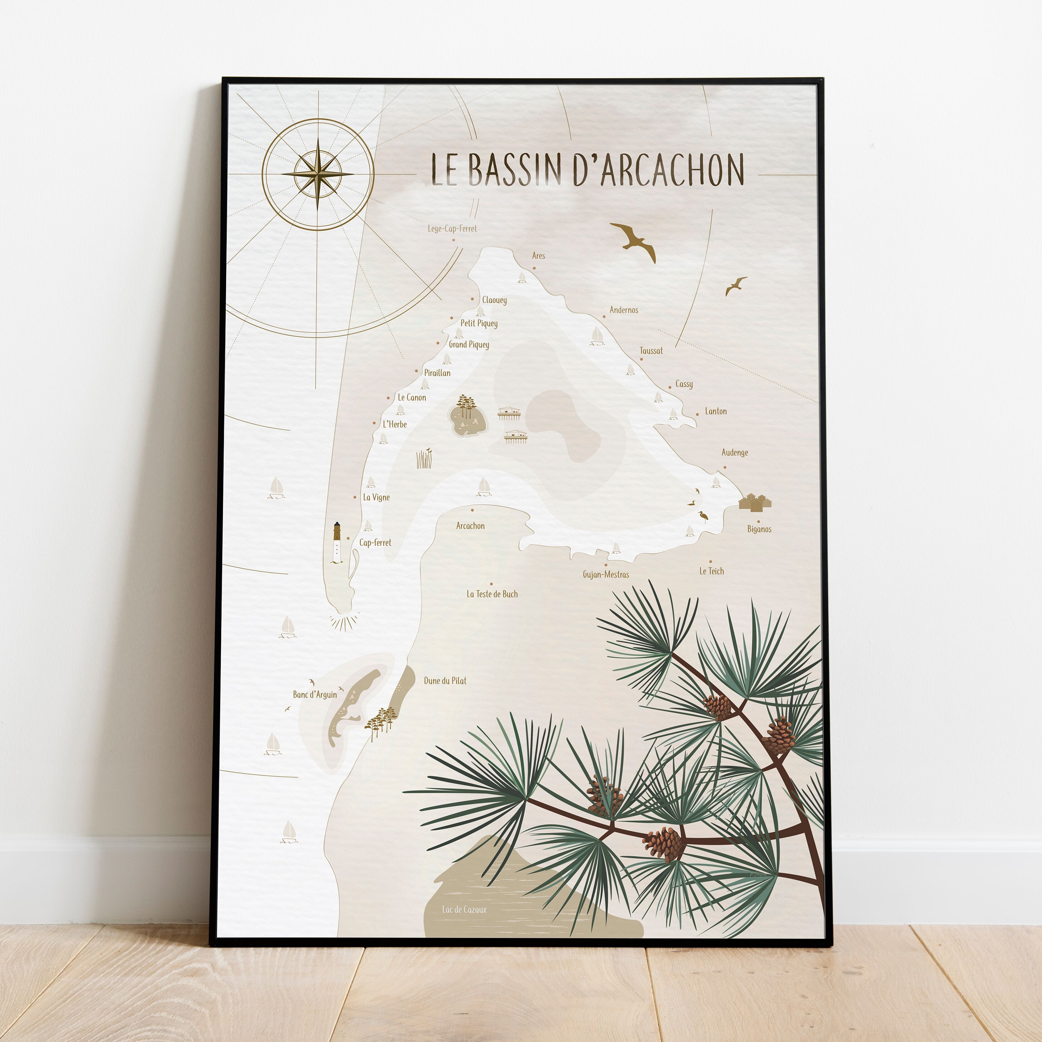 Póster Mapa de la cuenca de Arcachon