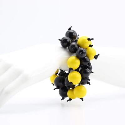 Bracelet Perles de Baies Rondes - Noir/Jaune