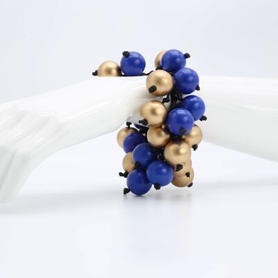 Braccialetto con perline rotonde ai frutti di bosco - Oro/Blu cobalto