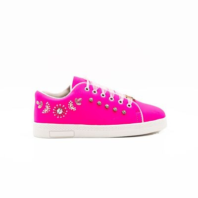 The Juniper Luxury Hot Pink Lycra Handmade Embellished Tennis Shoe | RETTROSE |