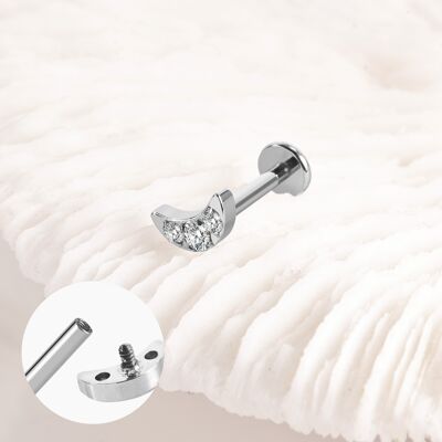 Piercing con strass luna argentati in acciaio inossidabile
