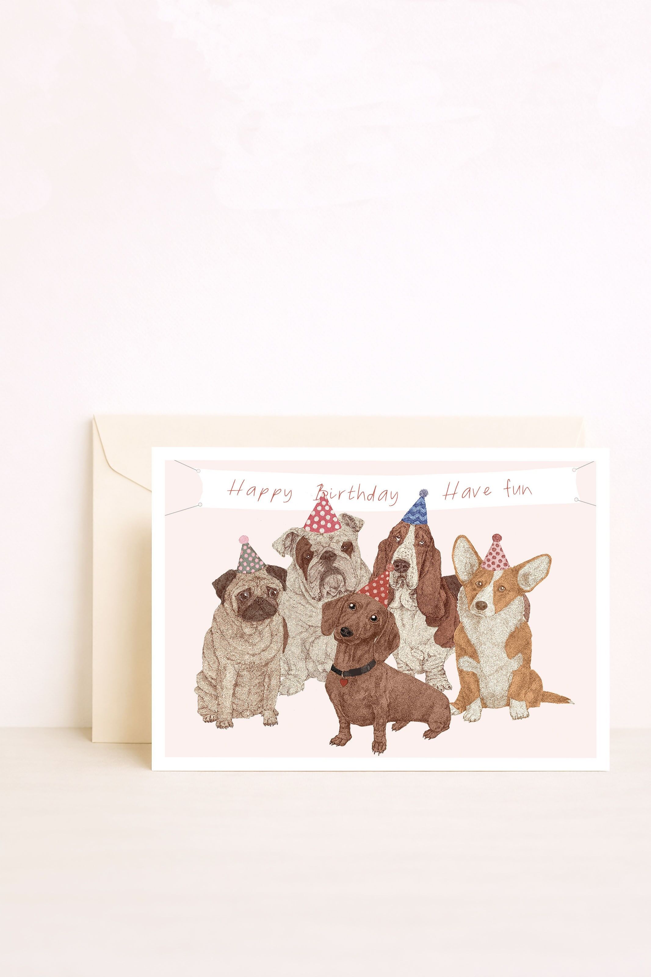 Illustrated postcard – Made in Brittany – Standard format – Happy Birthday – Have Fun – Dogs – Birthday card