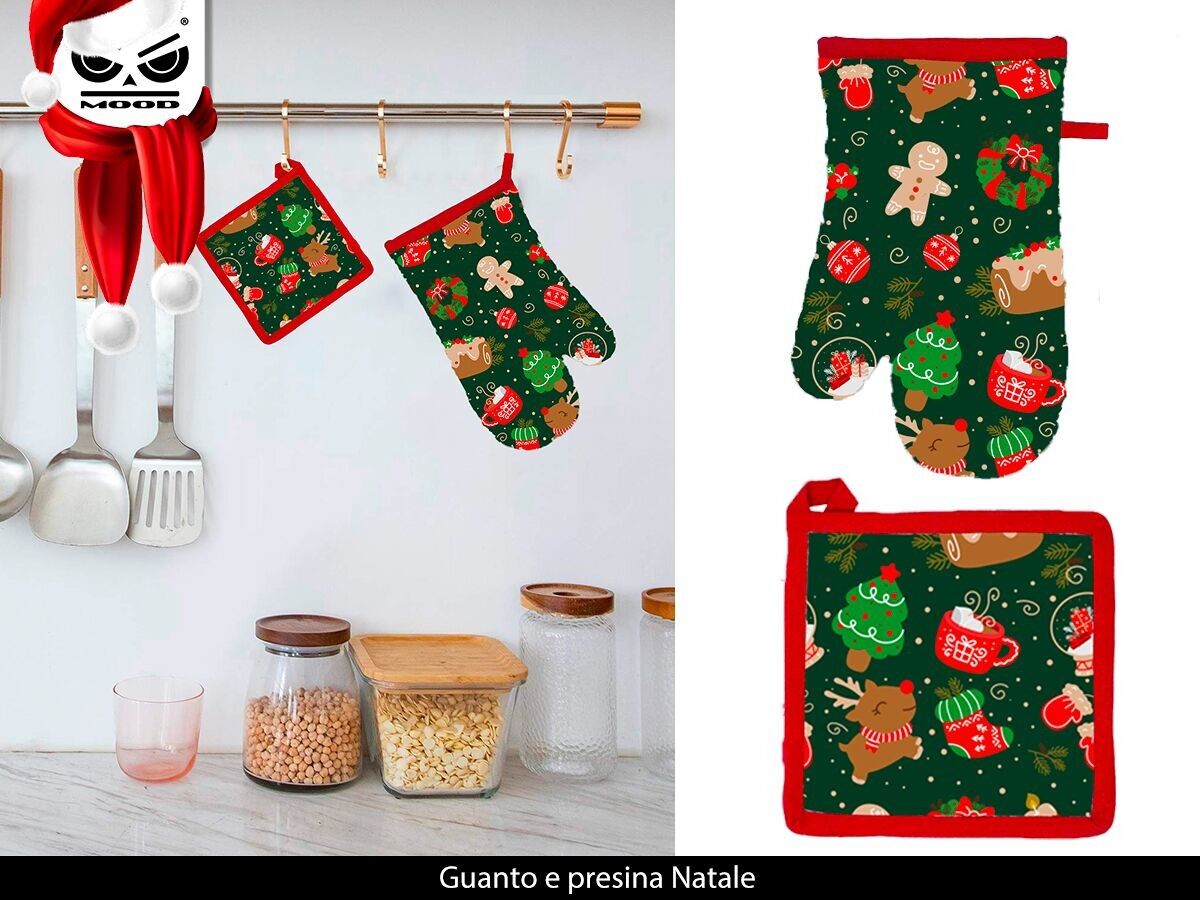 Kochstimmungshandschuh und weihnachtlicher Topflappen