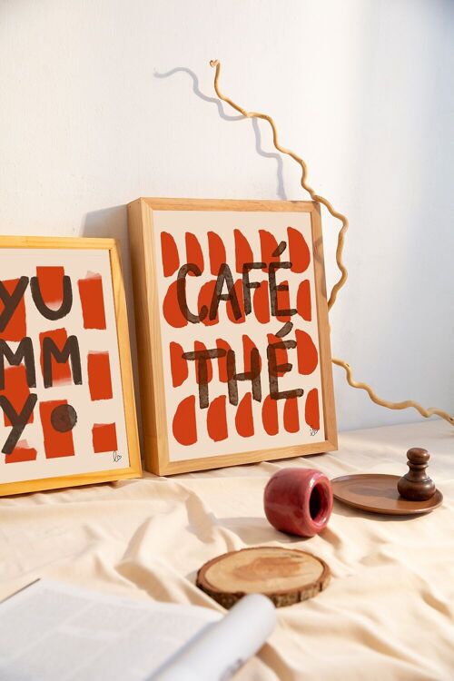 Café, thé, les deux ? - Illustration pour maison - made in France - affiche encadrée - cadre bois - affiche citation