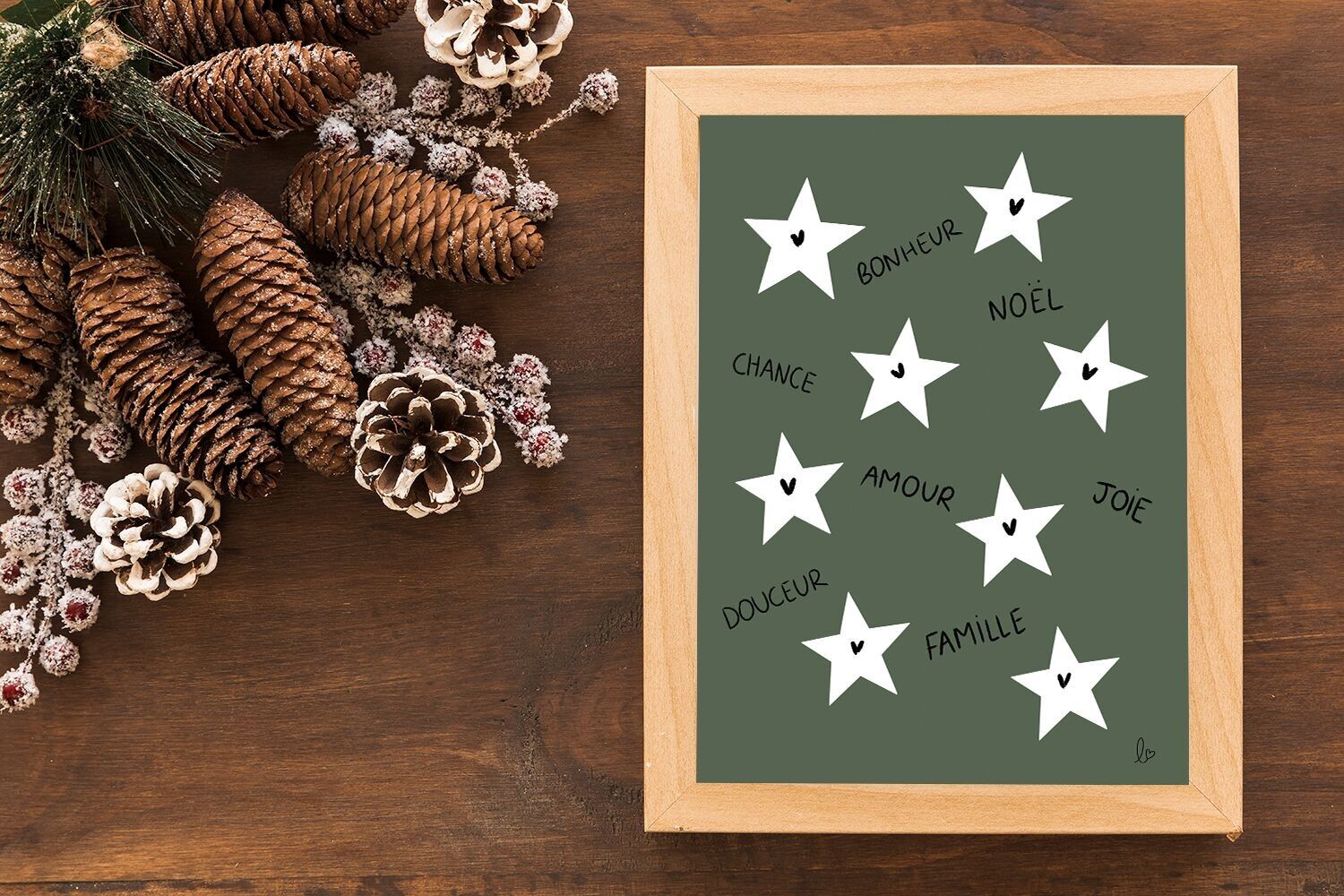 Christmas stars - Illustration for home - made in France - framed poster - wooden frame - quote poster - Christmas