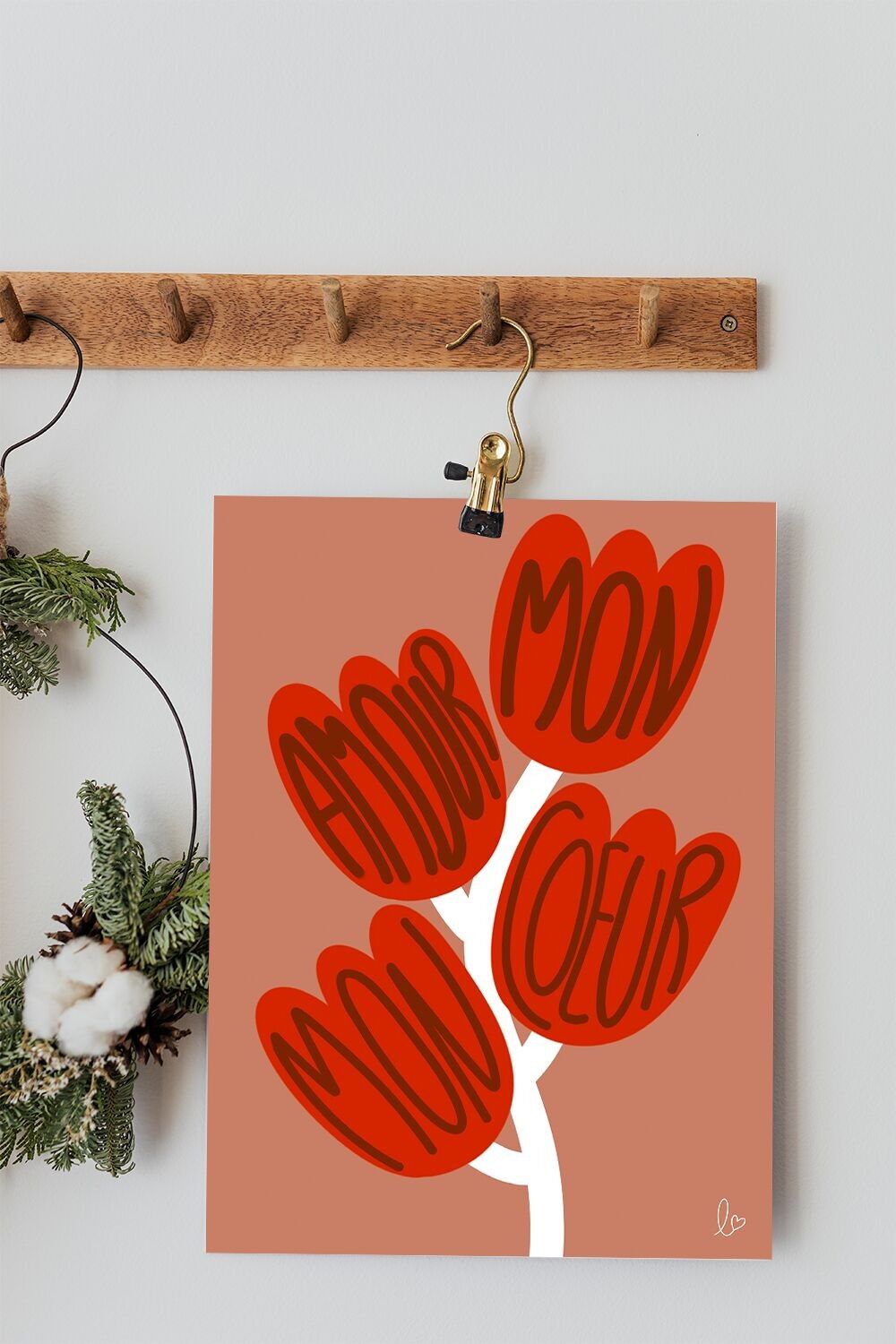 Amore mio, cuore mio - Illustrazione per la casa - Made in France - Poster incorniciato - Cornice in legno - Poster con citazione