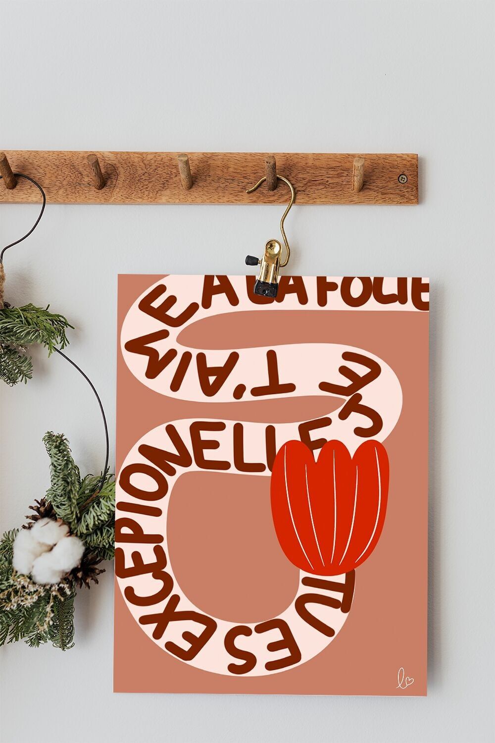 Ich liebe dich wahnsinnig - Illustration für zu Hause - hergestellt in Frankreich - gerahmtes Poster - Holzrahmen - Zitatposter - Blumen - Herbst