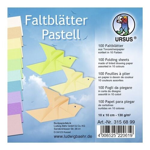 Tonzeichenpapier-Faltblätter "Pastell", 10 x 10 cm, sortiert