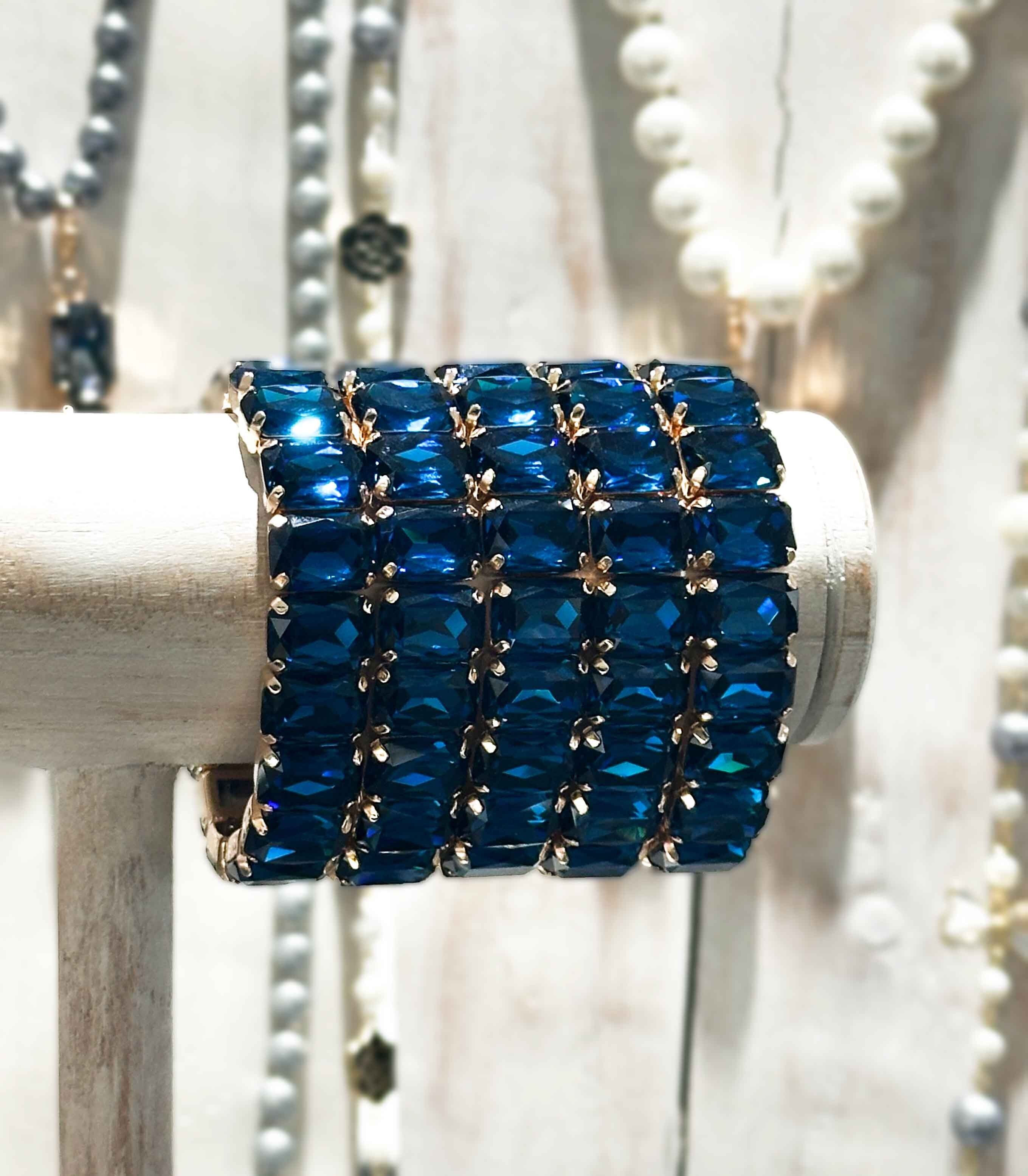 High Quality K9 Crystal Bracelet - Dark Blue - Rectangle Shape