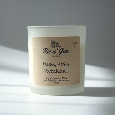 Candela Prugna, Rosa e Patchouli - Cera di Soia e Cocco