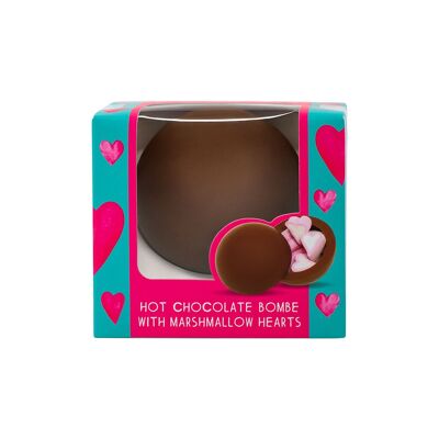 Bombe de chocolate caliente con malvaviscos de corazón