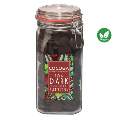 Tarro de botones de chocolate negro intenso al 70%