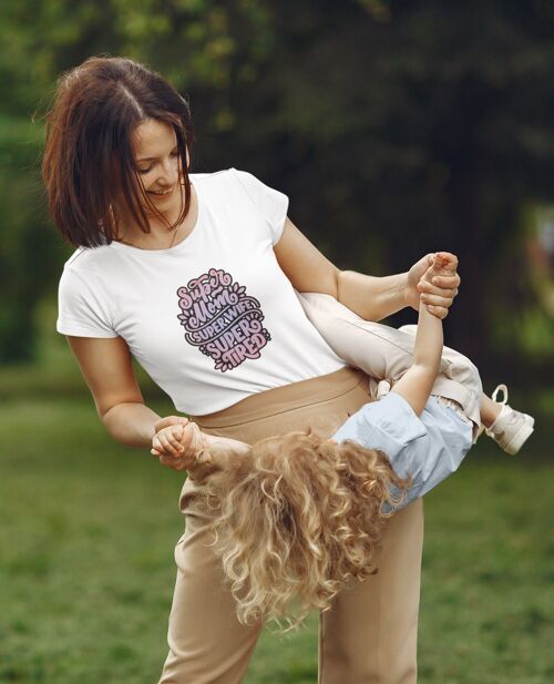 Damen T Shirt -Super mom super tired weiss