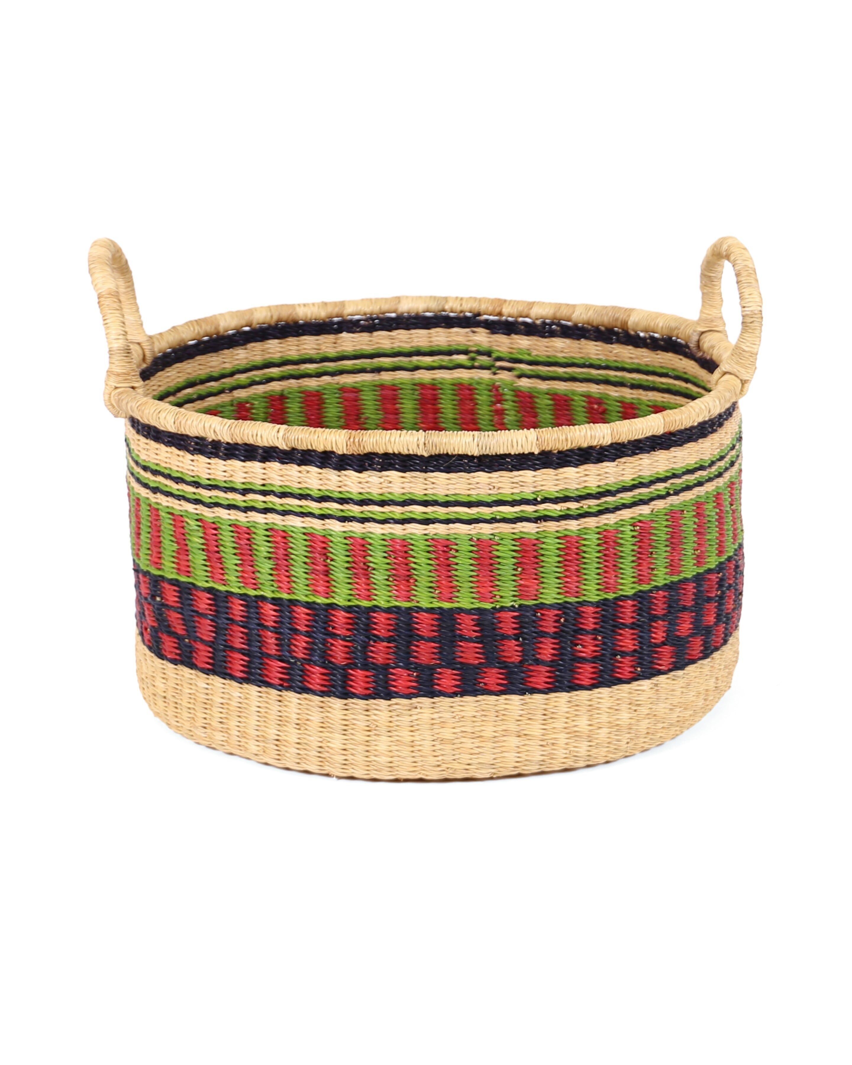 OBINA: Small Green, Red & Navy Floor Storage Basket With Handles