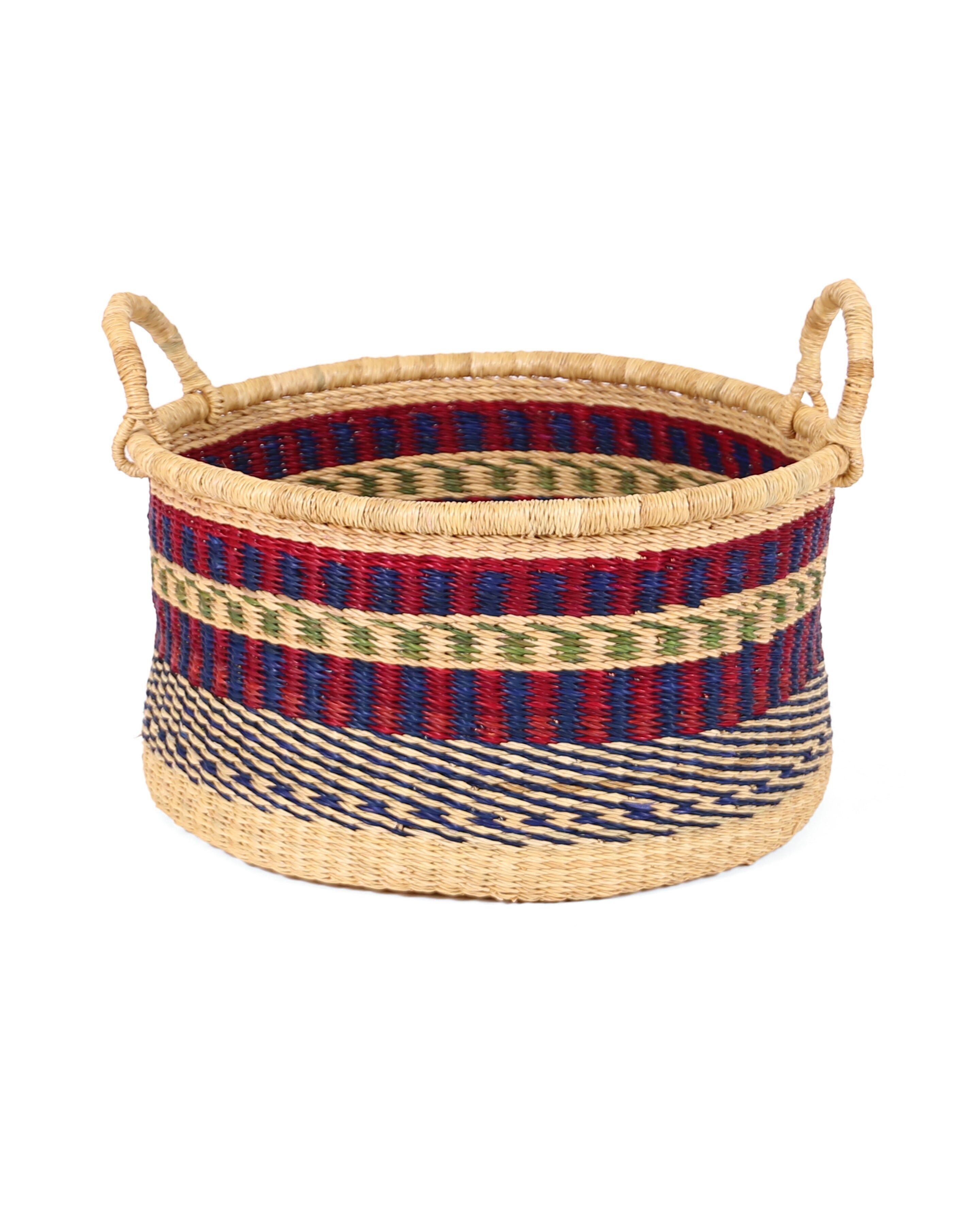 OESE: Small Maroon, Blue & Green Floor Storage Basket With Handles