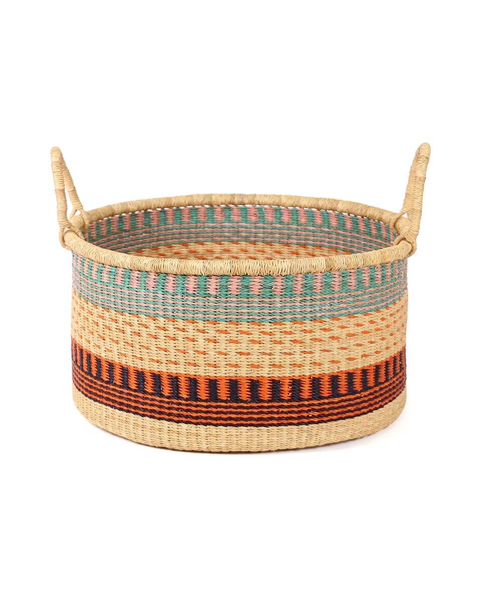OZIGBODI : Panier de rangement de sol moyen orange, rose et turquoise avec poignées