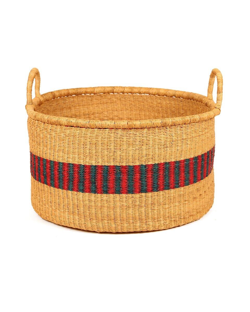 WAHALA: Grande cestino portaoggetti da pavimento naturale, blu e rosso con manici