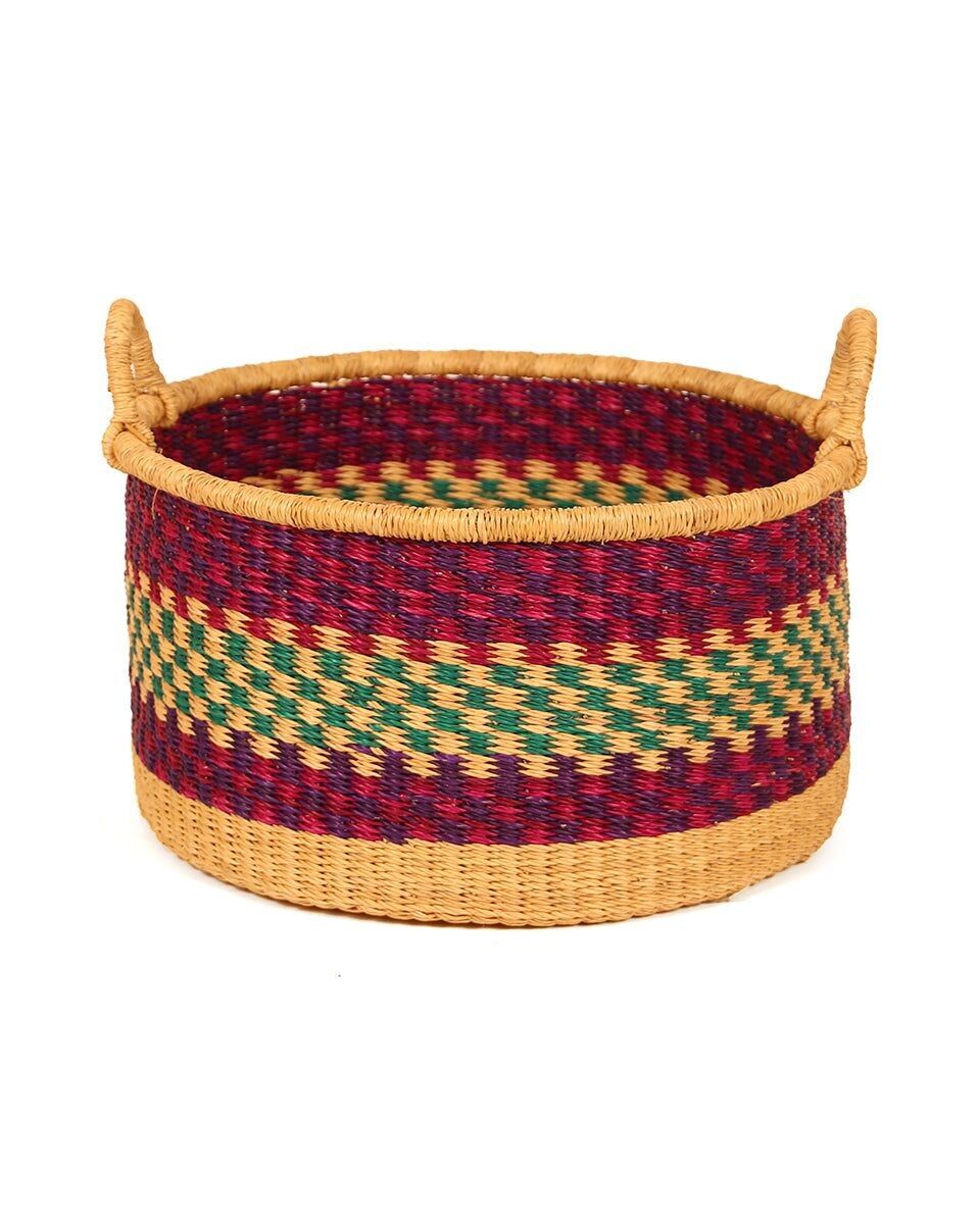 YINHANA : Small Pink, Purple & Turquoise Floor Storage Basket With Handles