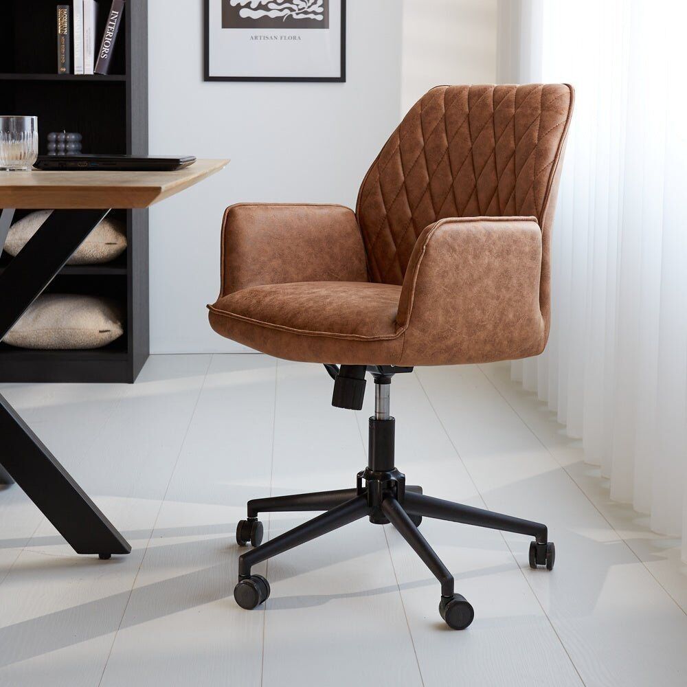 Sedia da ufficio industriale girevole Novan cognac