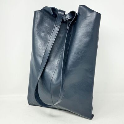 Sac fourre-tout à main ou à bandoulière en cuir bleu marine