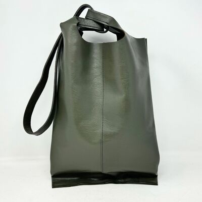 Borsa a mano o a tracolla in pelle verde cachi